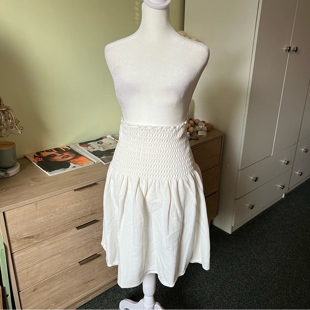YAKIRA BELLA White Scrunch Ruched High-Waist Elastic Knee-Length Modest Skirt M - Picture 9 of 16
